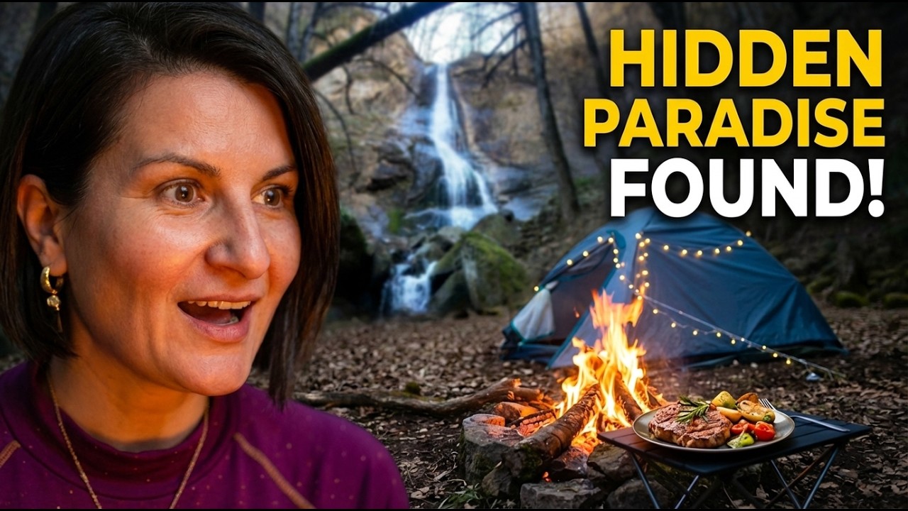 Mountain Stream Camping | Waterfall Campsite, Fire Cooking & Nature ASMR