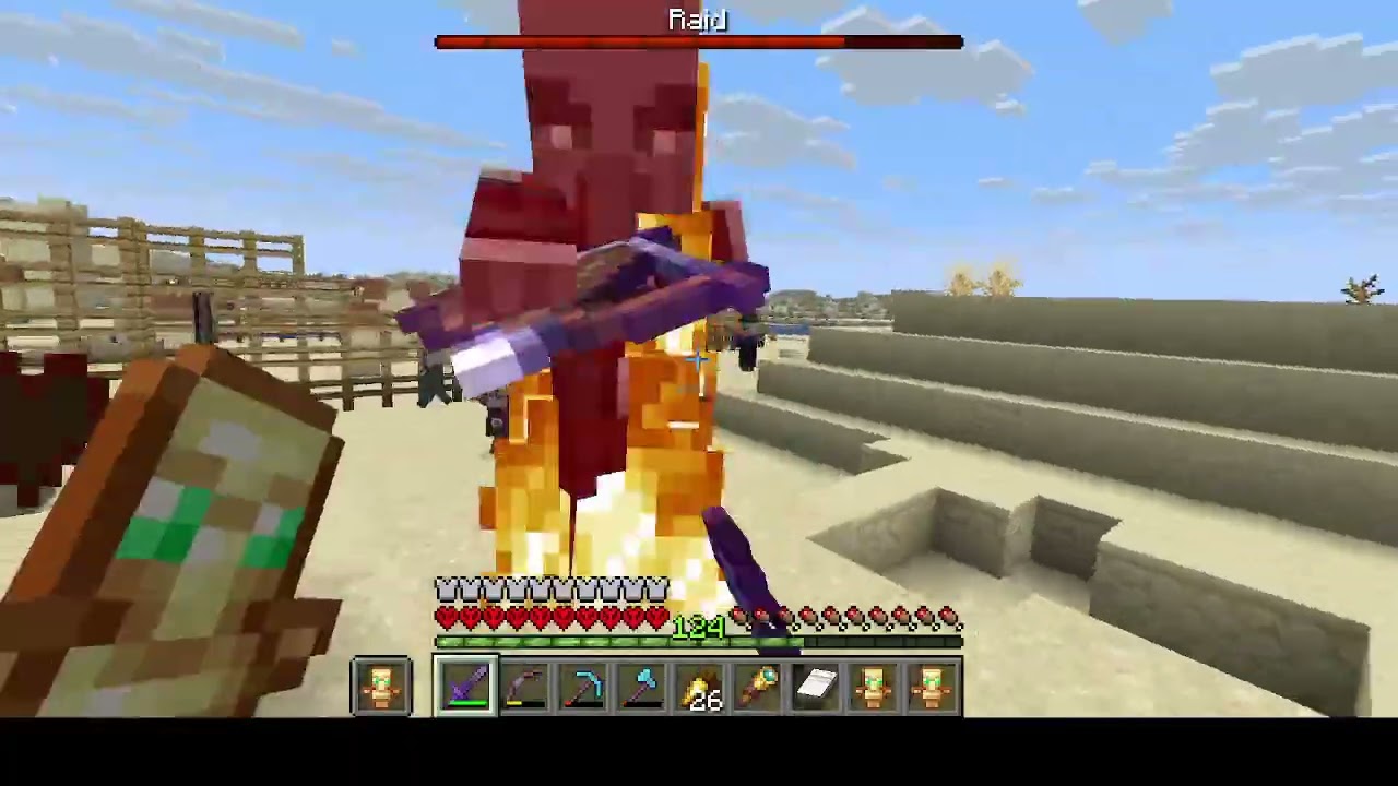 Minecraft Hardcore 1.21.11 Gameplay Link VS Pillager Raid in a Desert Village but incomplete
