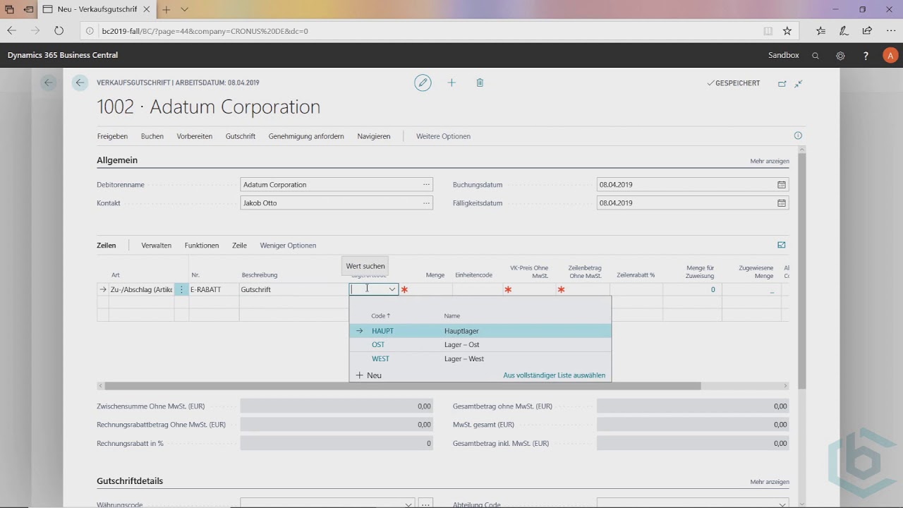 Business Central - Die Verkaufsgutschrift