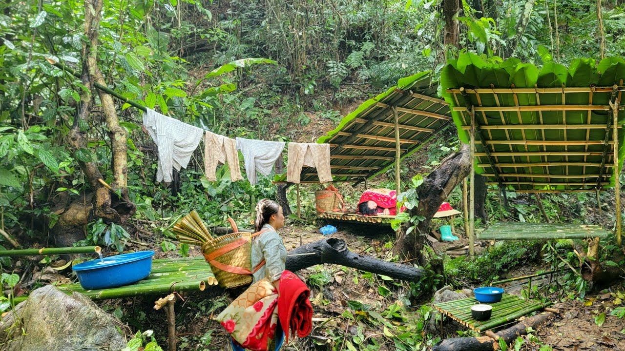 She decided to build a small house out of bamboo and go in search of food for herself.
