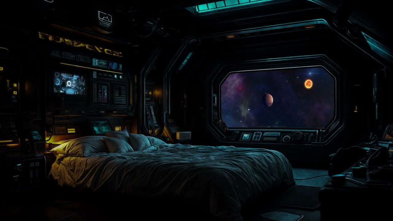 🌌 Falling Asleep in a Deep Space Bedroom | Sci-Fi White Noise Ambience 😴(No Ads)