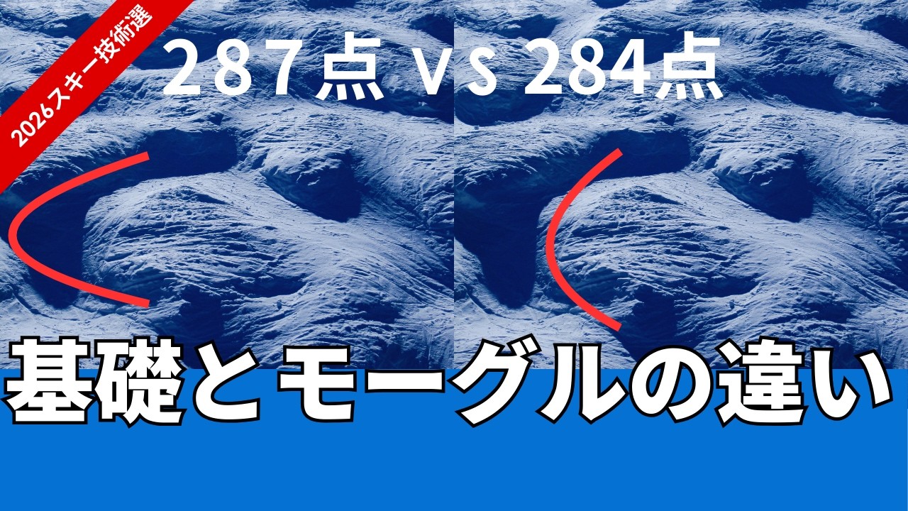 基礎スキーとモーグル競技の滑り方の違い。スキー技術選２０２６男子スーパーファイナル不整地森田昂也選手・奥村駿選手、穴田玖舟選手の点差を解説