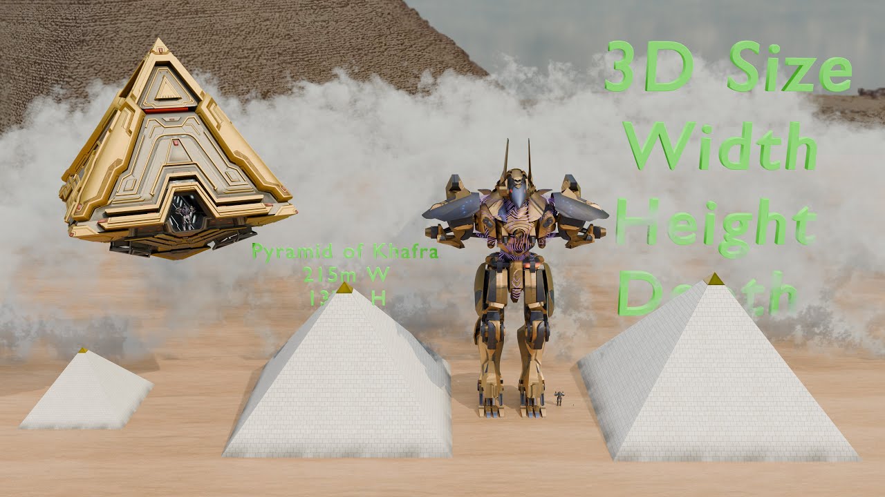 3D Size Comparison: Egyptian Pyramids vs War Robots (Teth, Sekhem, Scarabeus)