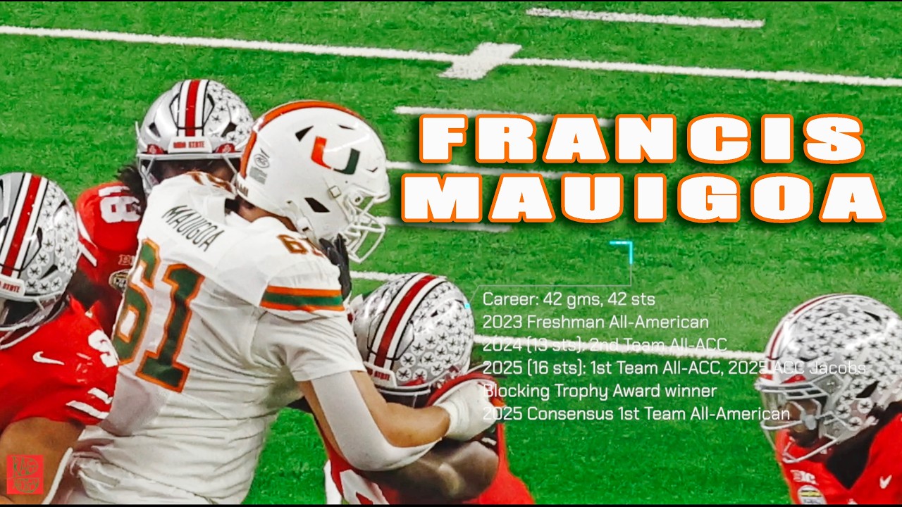 Miami (Fla.) OT Francis Mauigoa's upward climb | vs. Clemson '23, V Tech '24, Ohio State '25