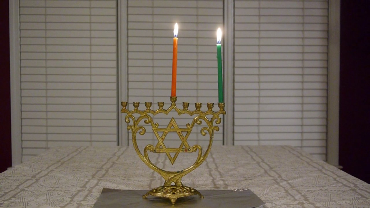 Menorah Burning Full - First Night of Chanukah