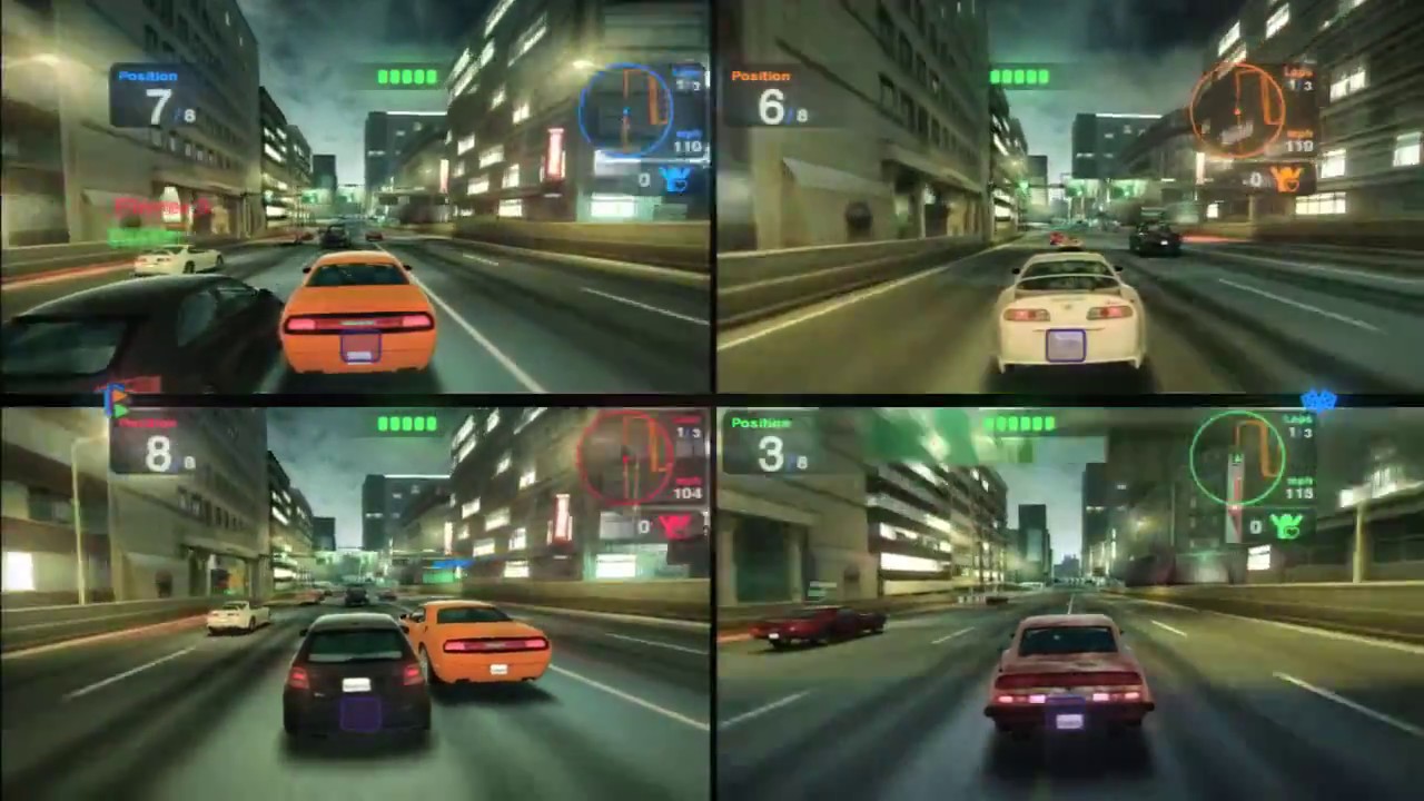 Blur splitscreen gameplay - 4 players w/ AT, Teme & Sei
