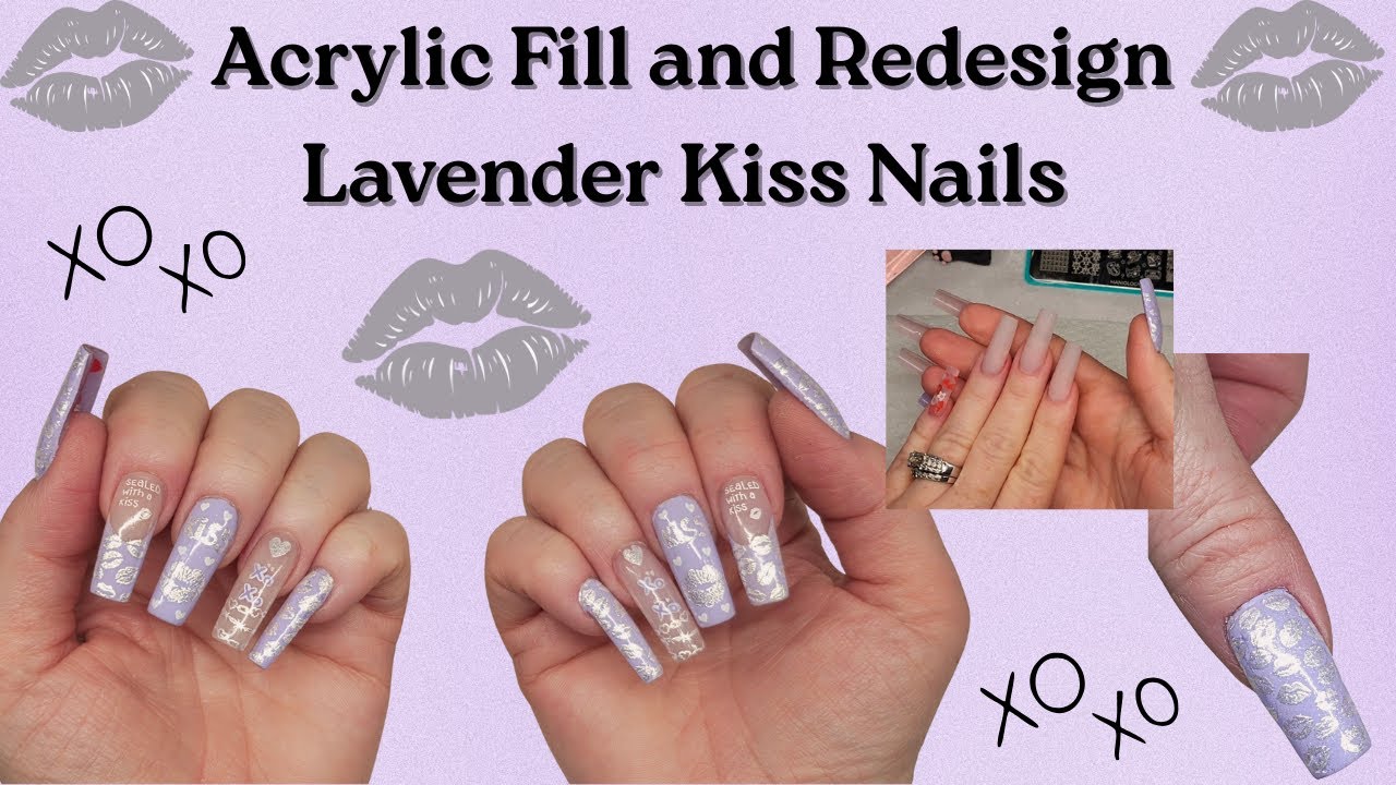 Acrylic Nails Fill and Redesign💅 | Lavender Kiss Valentine's Nails💜💋 | Acrylic Nails | Nail Stamping