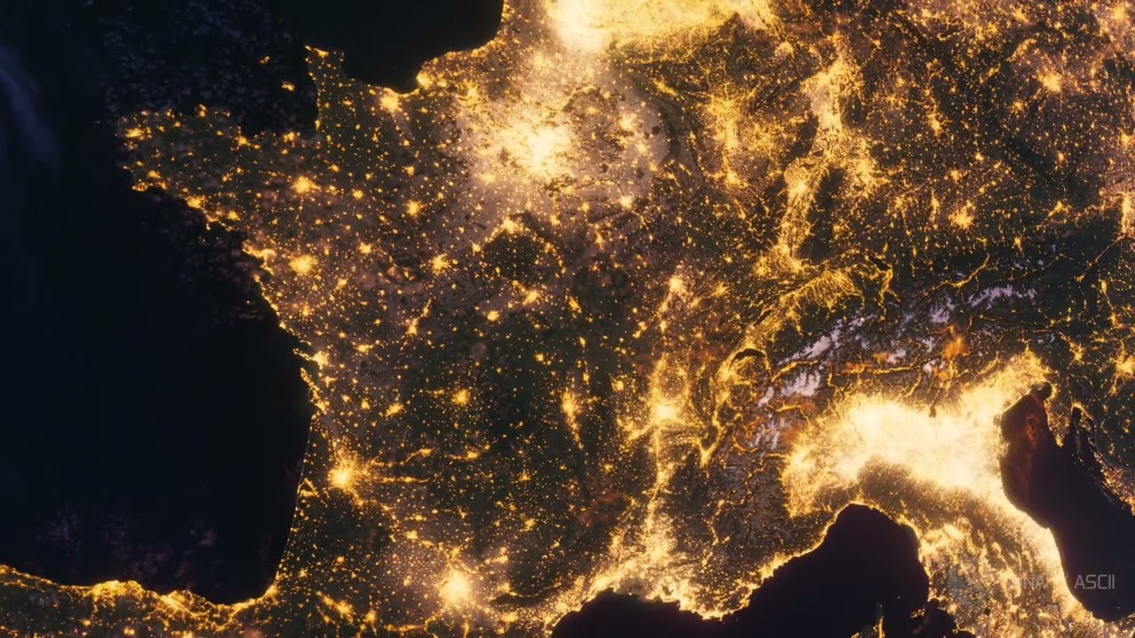 France from Space 4K | Night Earth Zoom Out Animation | Free Stock Video