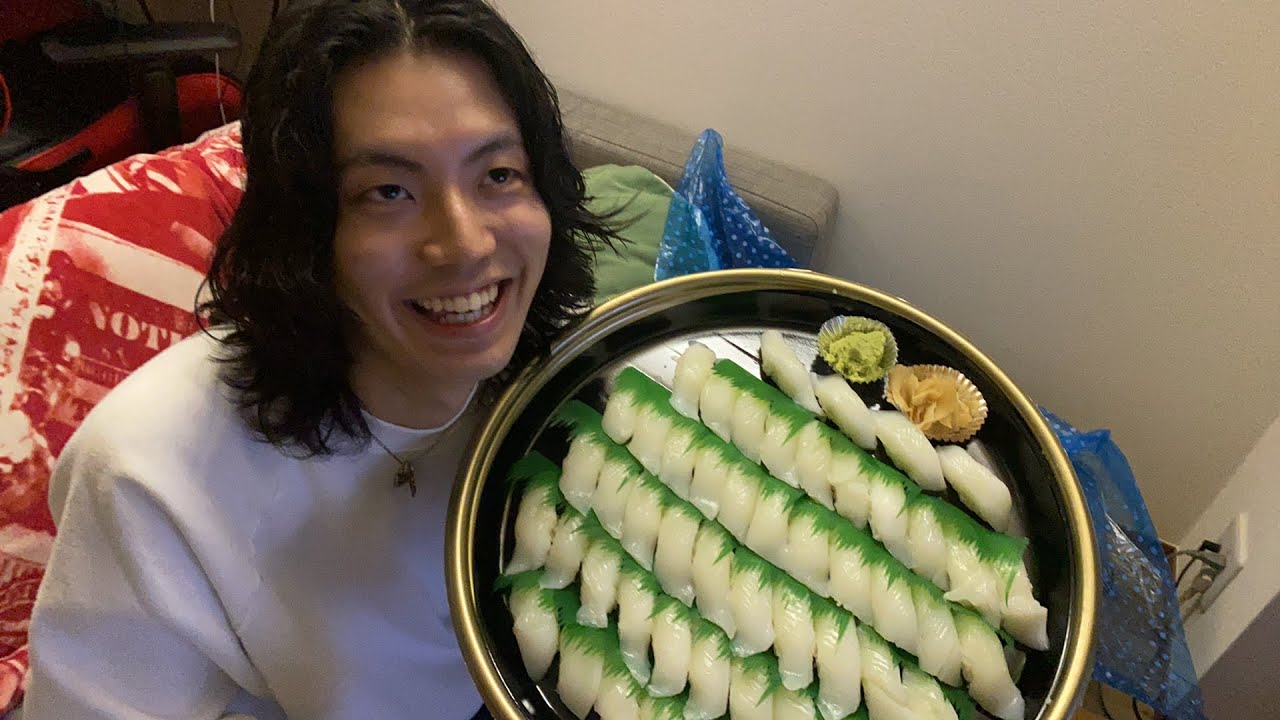 ジャスの家で千がイカ大食いします【寿司50貫チャレンジ】