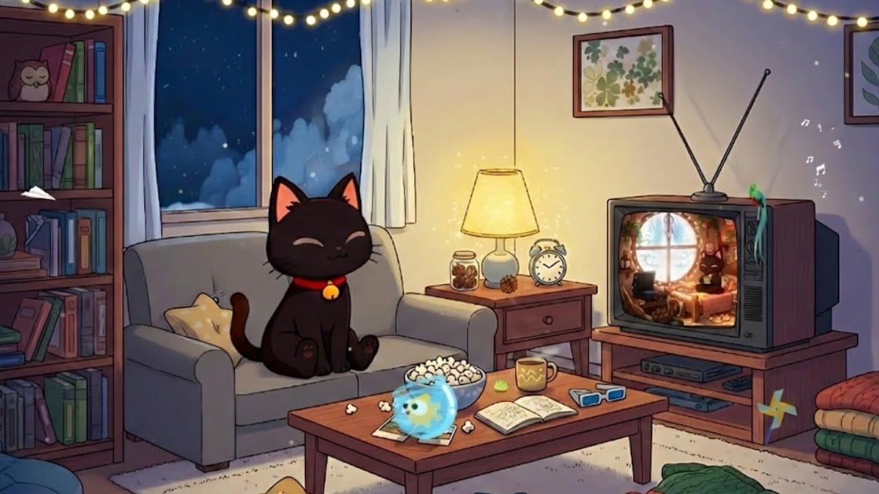 Movie Night with Kitty's Cat 🎬 Cozy Winter Lofi 🍿 Relaxing Beats to Chill
