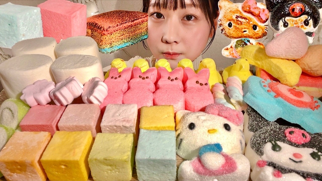ASMR Сравнение Жареных Маршмеллоу【русские субтитры】【Mukbang/ Eating Sounds】