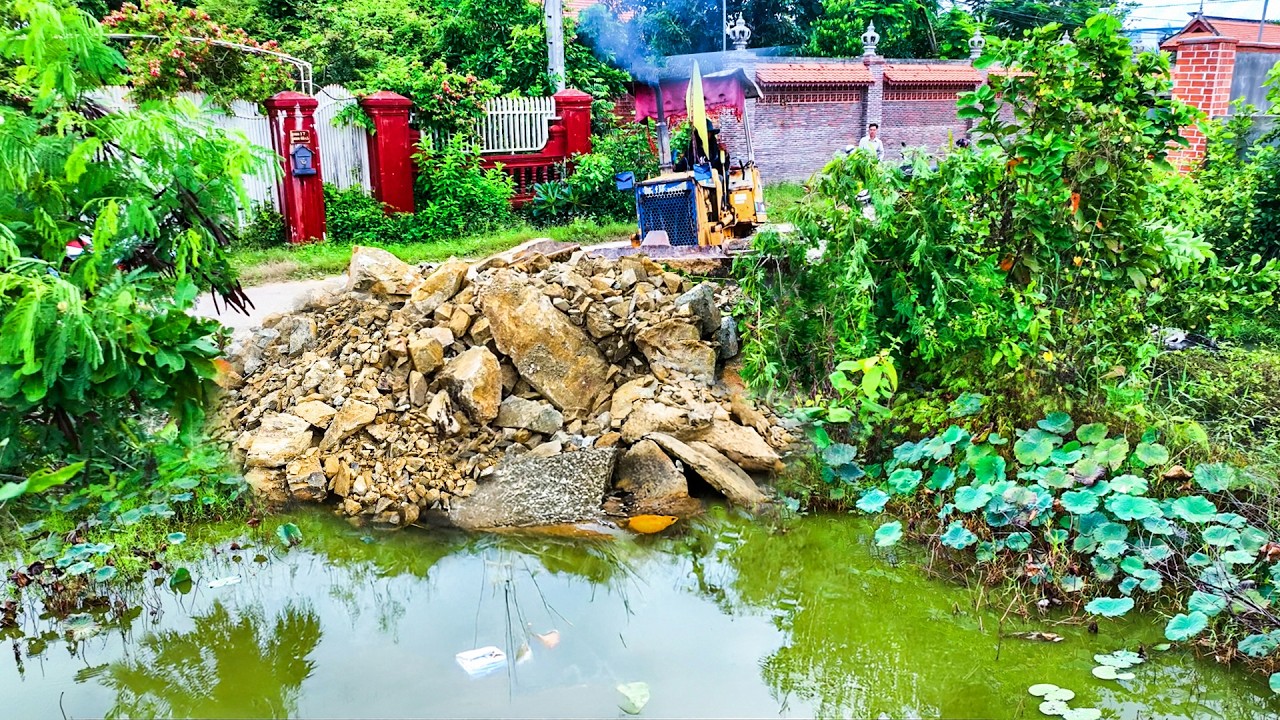 Start Opening​ Amazing Project!! Landfill On Flooded Area Using Komatsu Dozer Pushing Stone