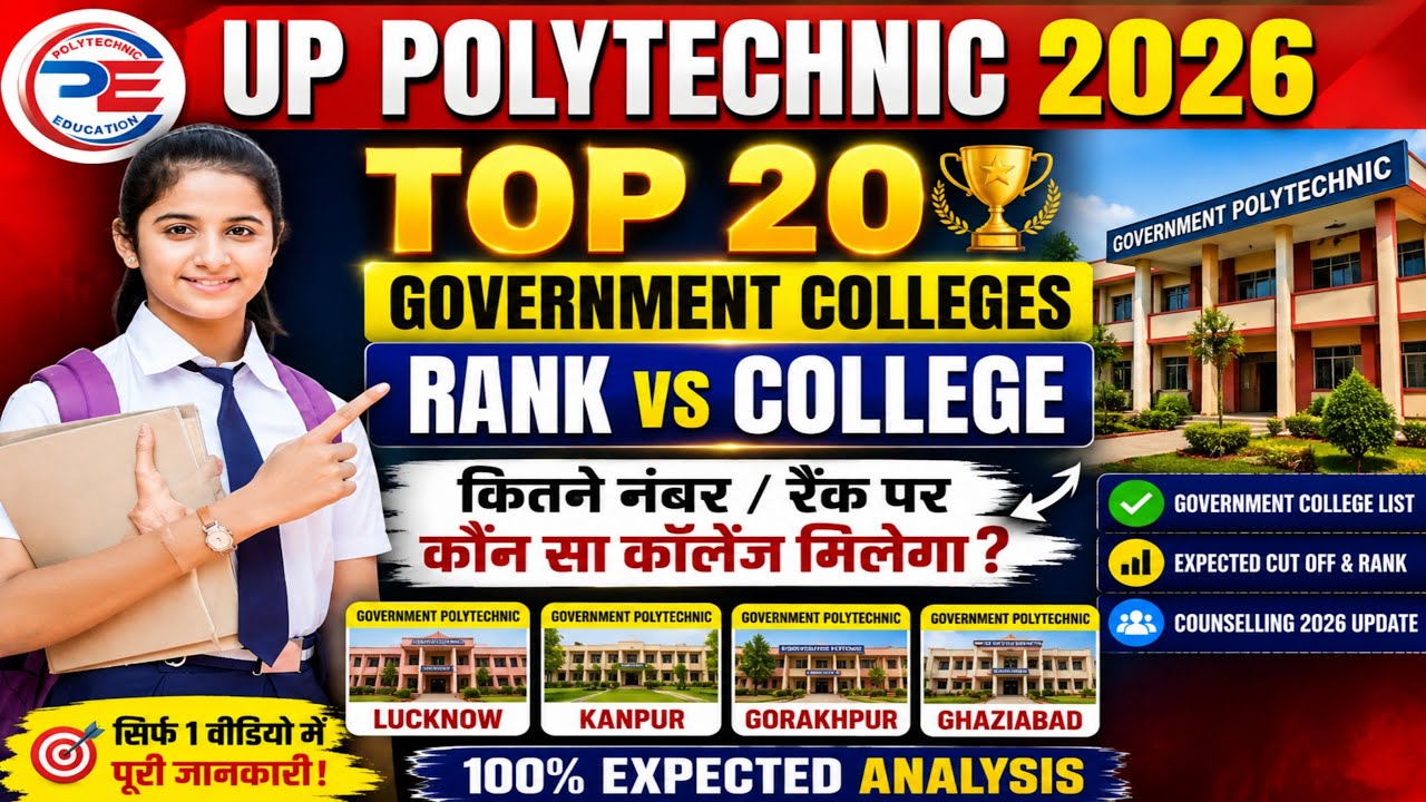 🔥 UP Polytechnic 2026 Top 20 Government Colleges List | Rank vs College | JEECUP 2026 Counselling