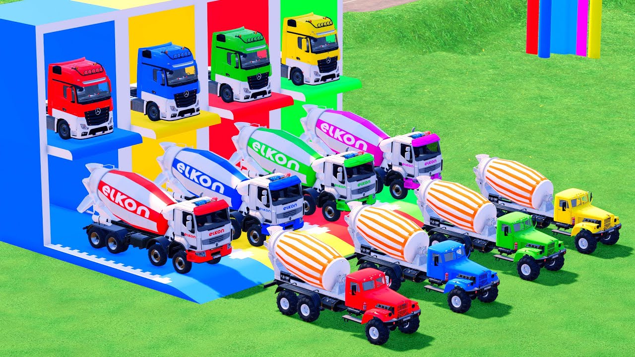 Garage with Colors   ALL MIXER TRUCK WITH DOUBLE FLATBED TRAILER TRUCK, CATERPILLAR, SCANIA, IVECO