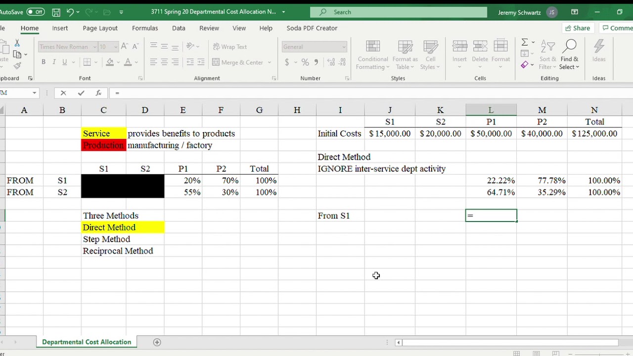 3711 Departmental Cost Allocation Notes   Direct Method