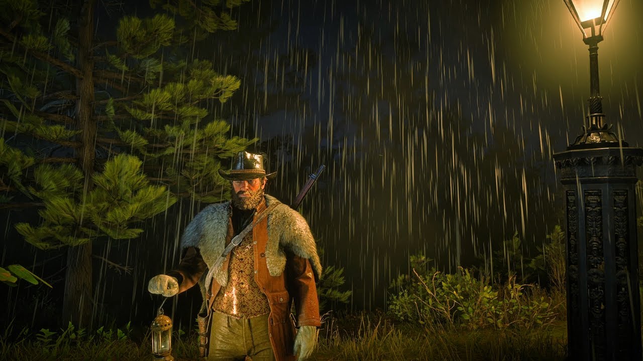 Cinematic 4K Jungle Storm Walk at Night | RDR2 Forest Ambience in Third-Person