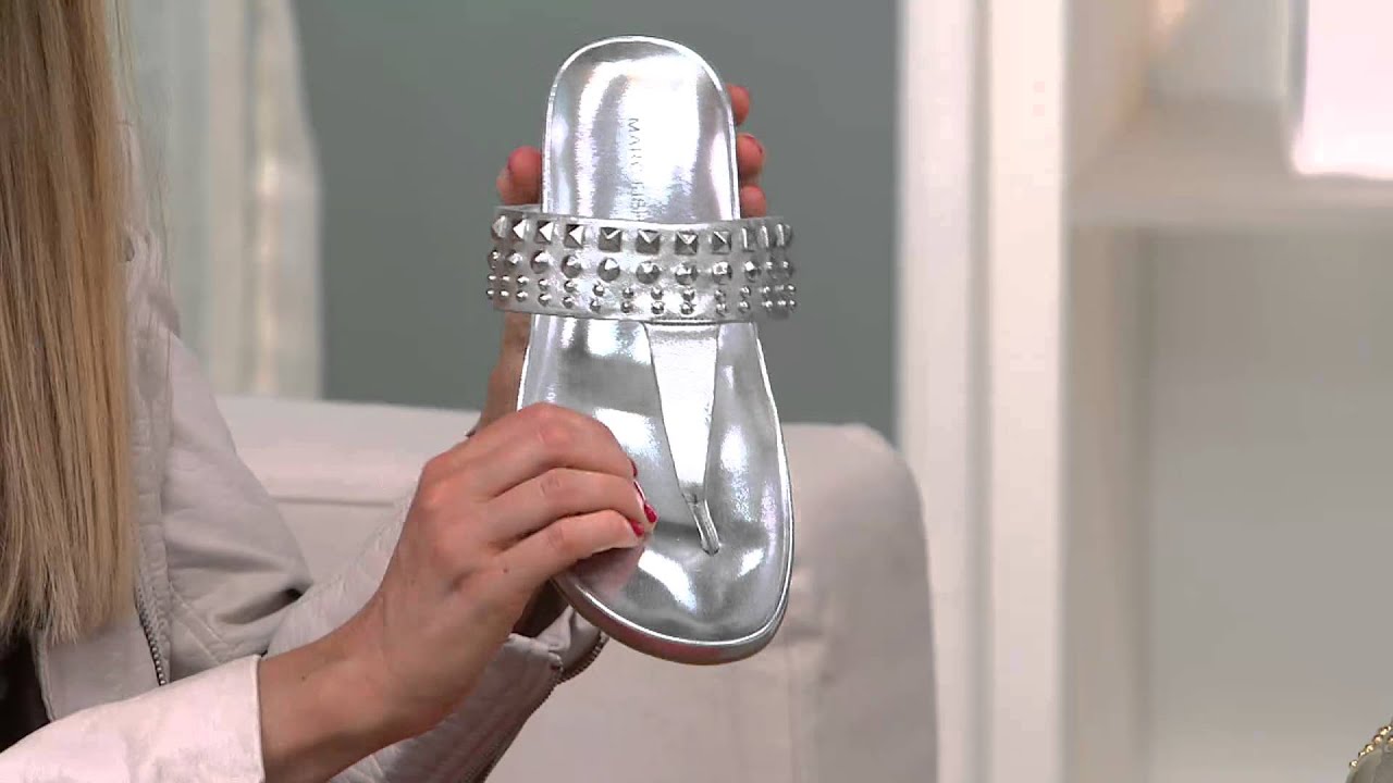 Marc Fisher Leather Thong Sandals with Studs - Samba with Amy Stran