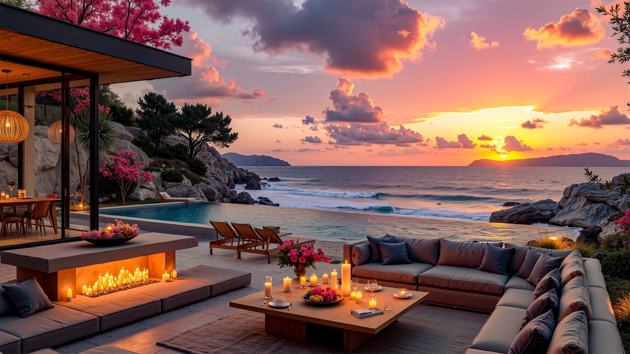 Soothing Jazz On A Luxury Balcony Overlooking The Sunset Over The Sea - Peaceful Jazz Helps Relaxing