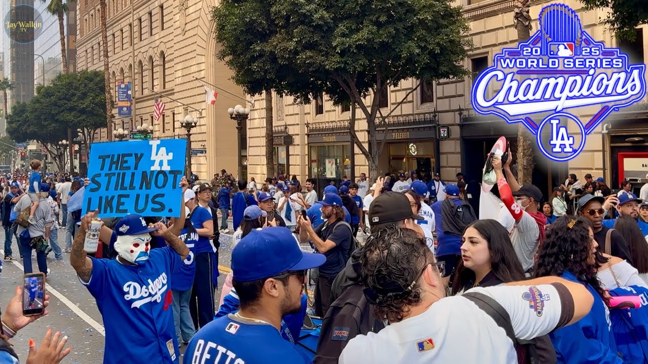 Dodgers Parade🏆& Police👮🏼‍♂️Downtown | Los Angeles, California 🇺🇸 [4K]