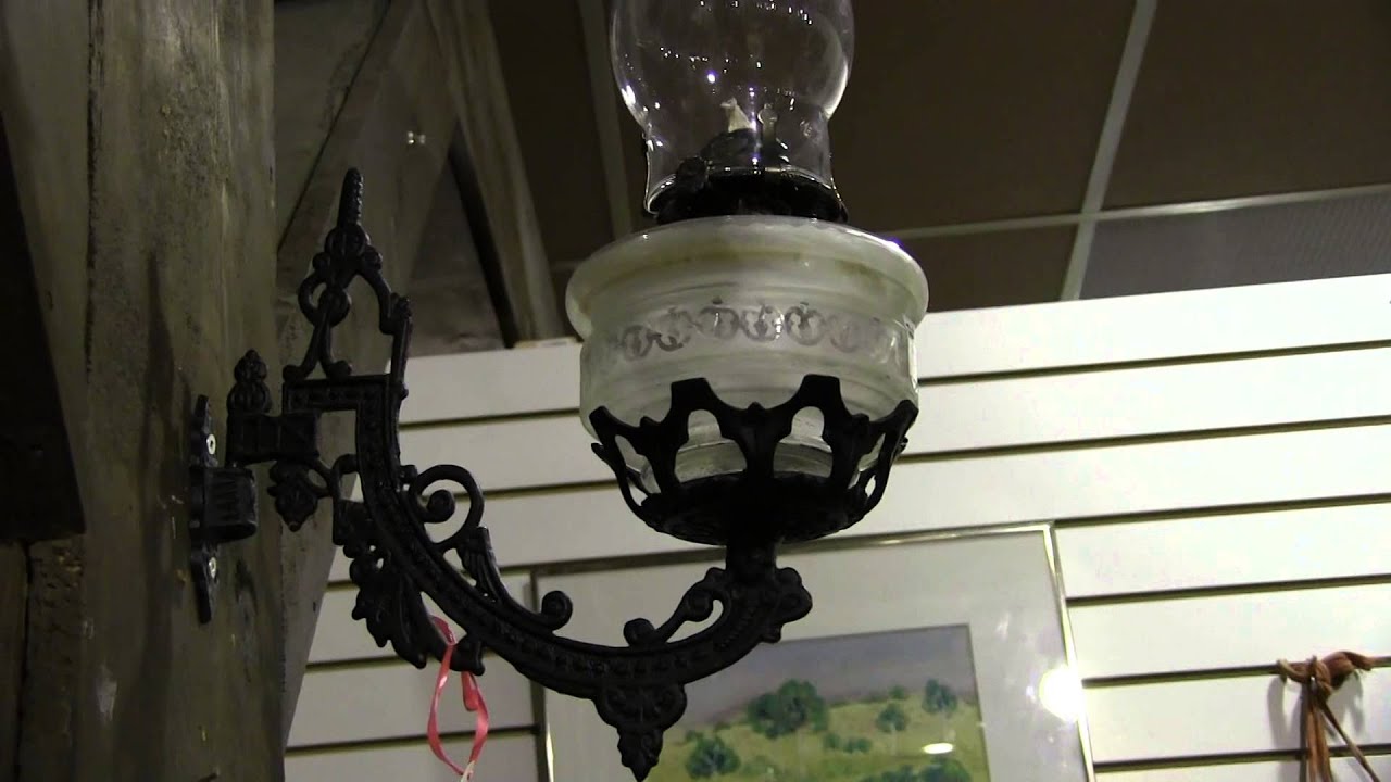 Antique HANGING wall oil lamp