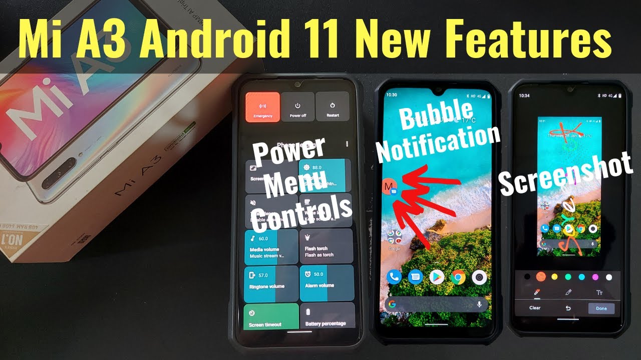 Mi A3 Android 11 New Features - ScreenShot, Bubble Notification and Power Menu Controls in Hindi