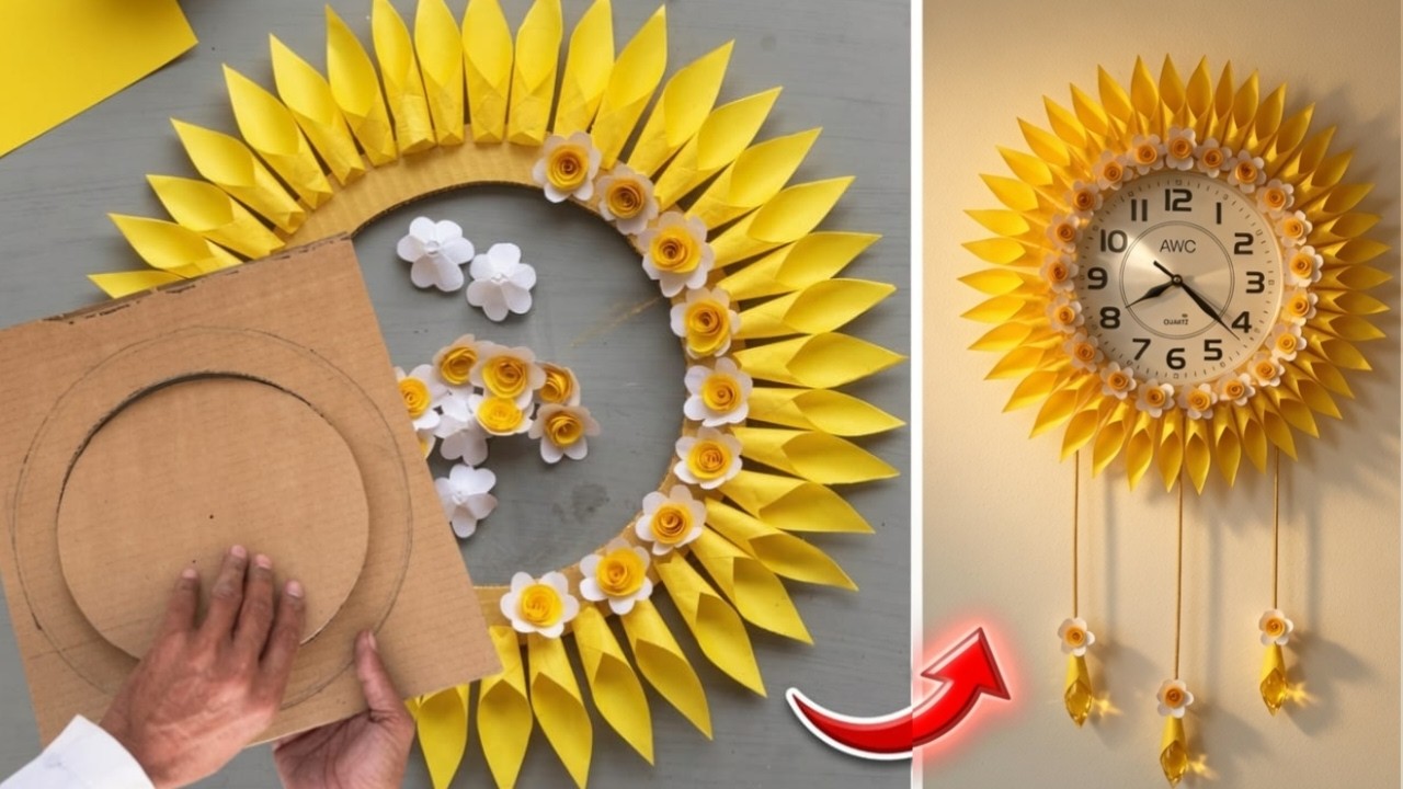 Wall Clock Craft Ideas || How To Make Wall Clock Unique Design From Cardboard And Paper