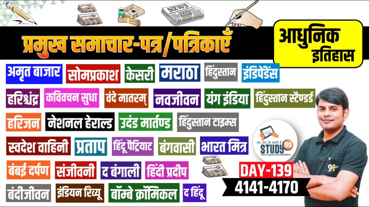 139. प्रमुख समाचार-पत्र पत्रिकाएँ | Newspapers Magazines | Modern History by Nitin Sir STUDY91