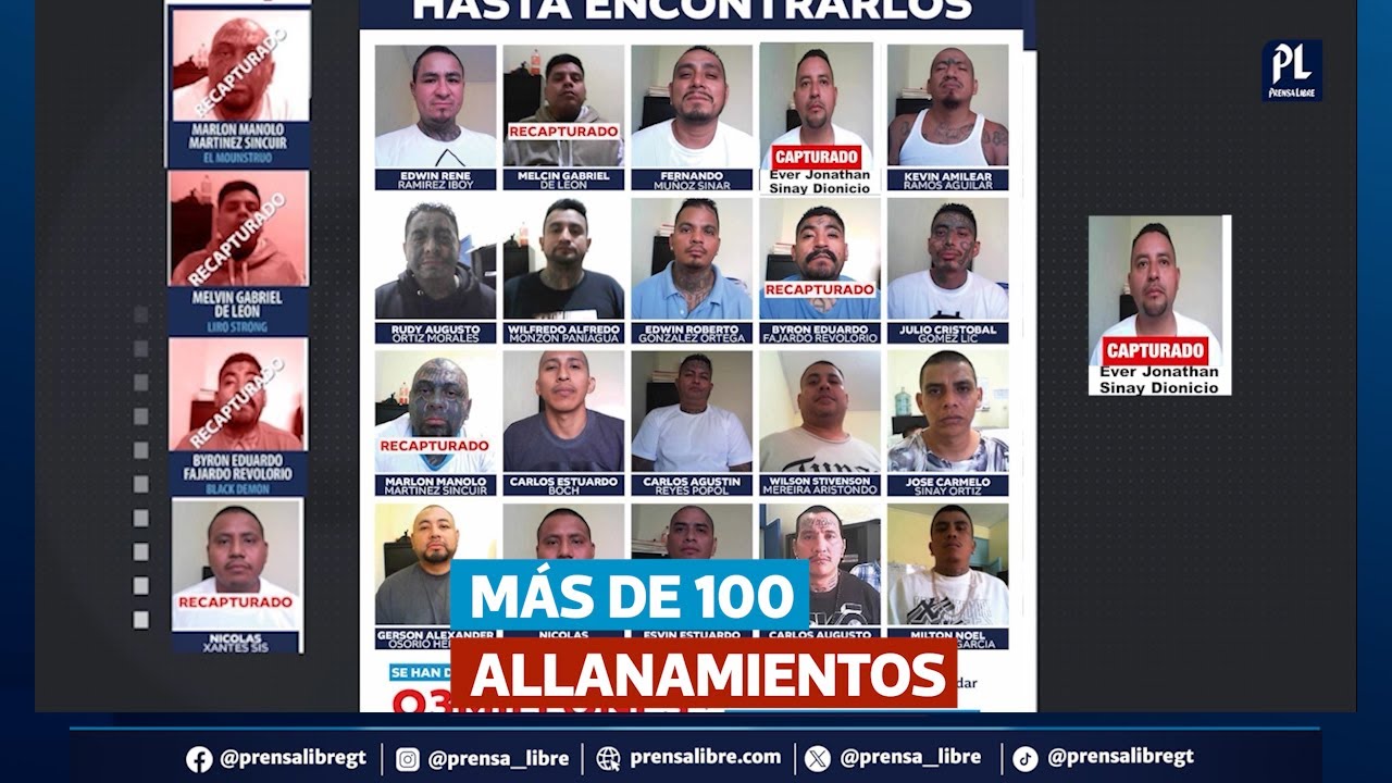 Fugados de Fraijanes 2: PNC realiza más de 100 allanamientos para localizar a 15 mareros prófugos