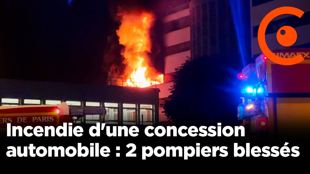 2 pompiers blessés dans l'incendie de 40 voitures dans une concession automobile à Saint-Denis