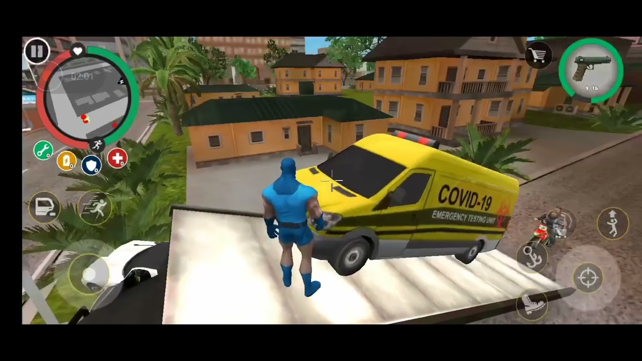 Rope Hero drift in ambulance video game play