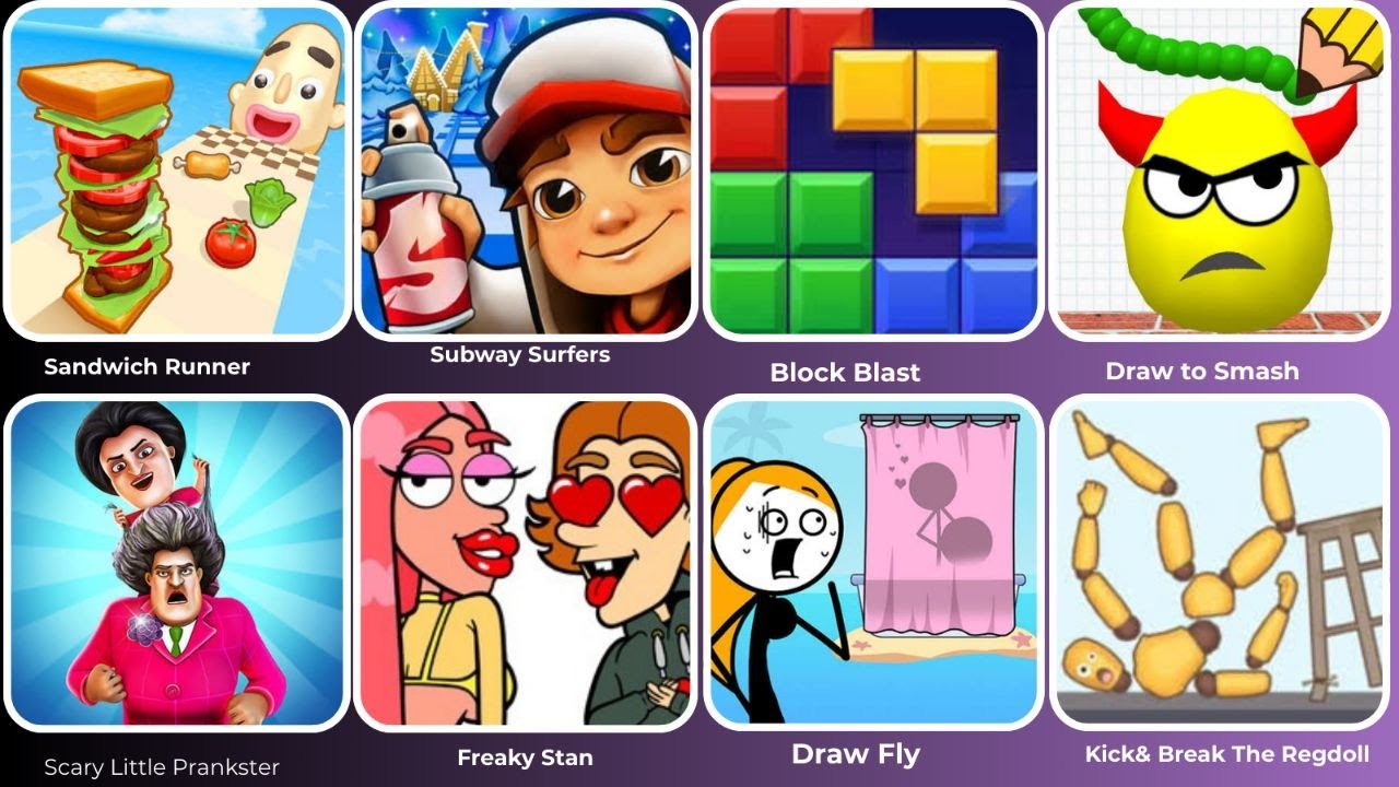 Sandwich Runner, Subway surfers, Block Blast.....