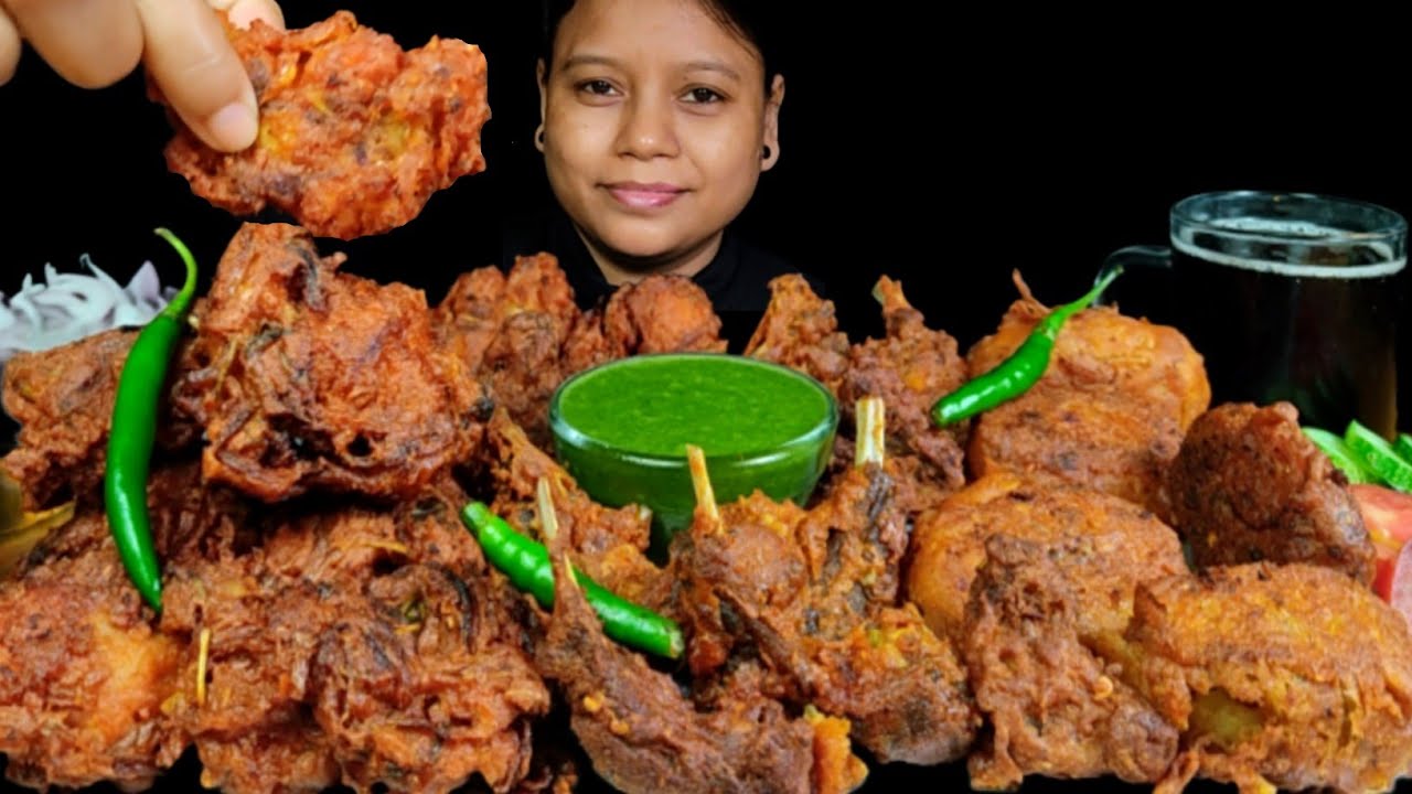 Eating Chicken Pakoda, Mutton Pakoda, Egg Pakoda & Spicy Chutney | Eating Show | Mukbang Asmr