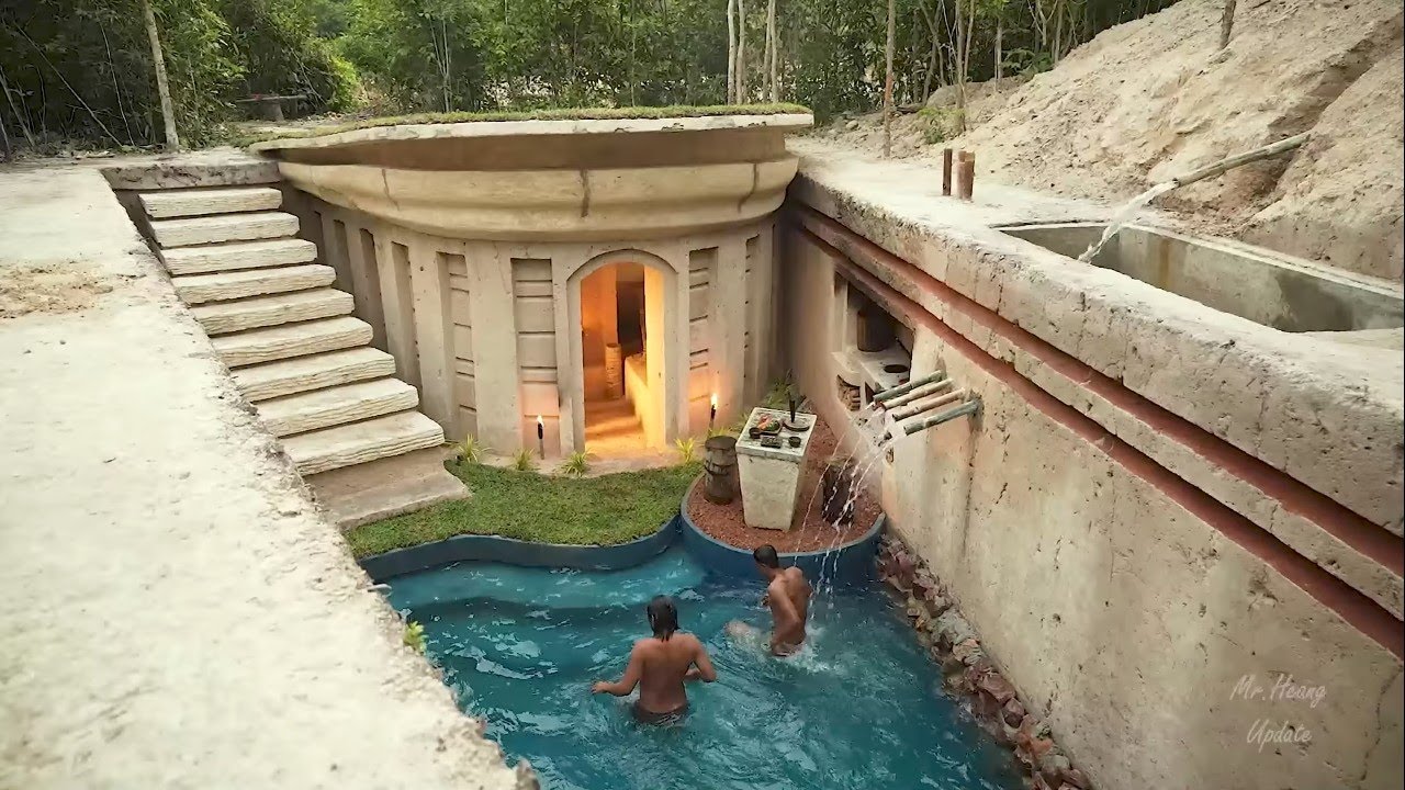 Building Underground House with Temple and Swimming Pool 