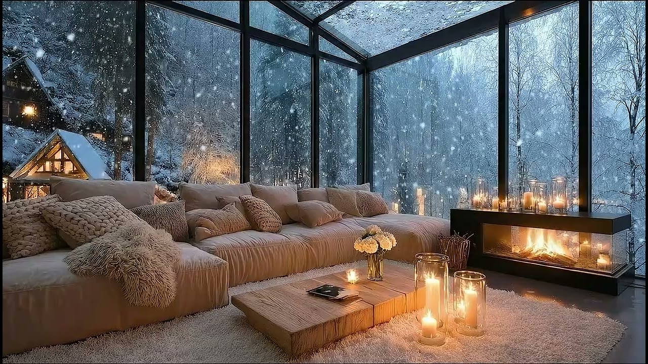 Cozy Winter Evening ❄️ Fireplace, Soft Piano & Snowfall for Deep Sleep & Relaxation