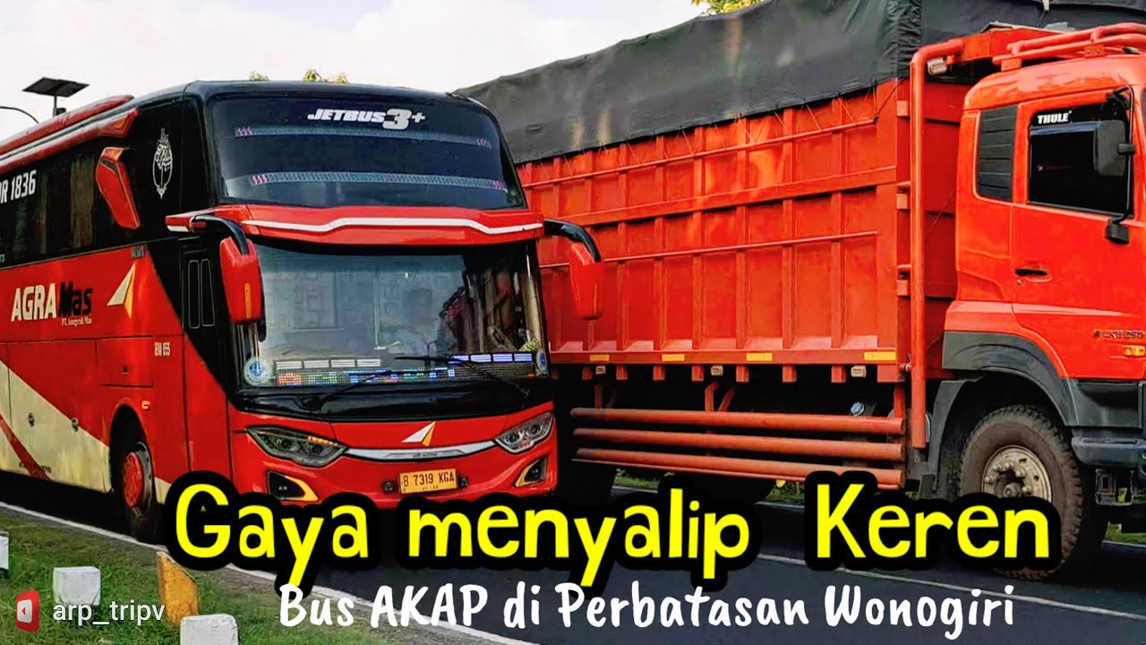 Mantab ... Bus AGRA MAS  keren cara Mendahului Truk Gemoy