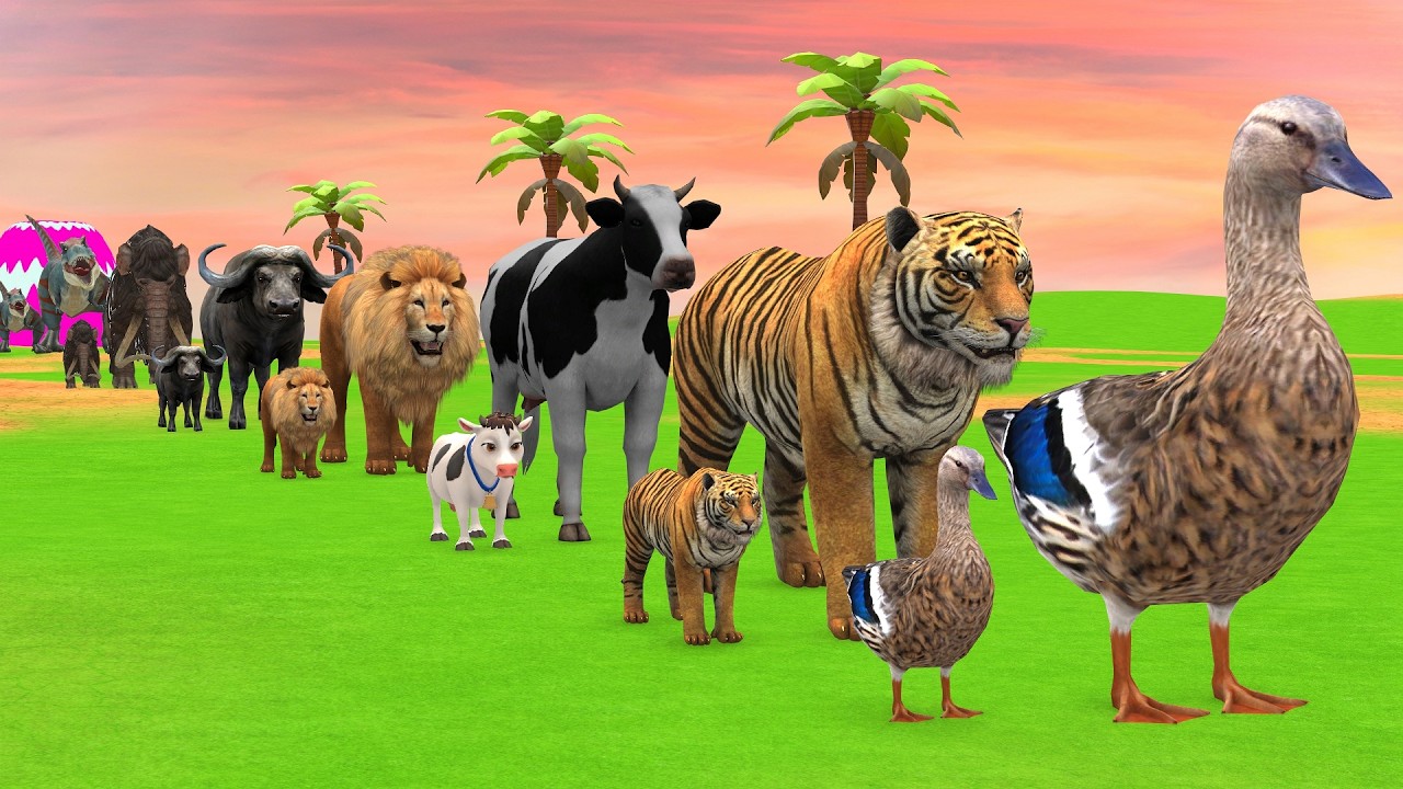 Long Slide Game with Cow Elephant Gorilla Hippopotamus Tiger 3d Animal Game Funny 3d Animals