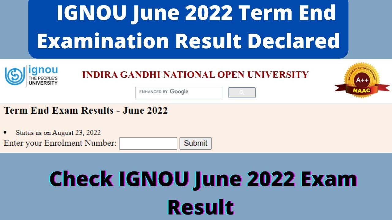IGNOU June 2022 Term End Examination Result Declared | How to Check IGNOU June 2022 Exam Result
