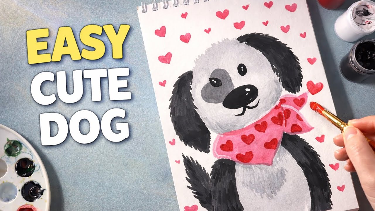Easy Cute Dog Drawing 🐶❤️ | Simple Painting Step by Step