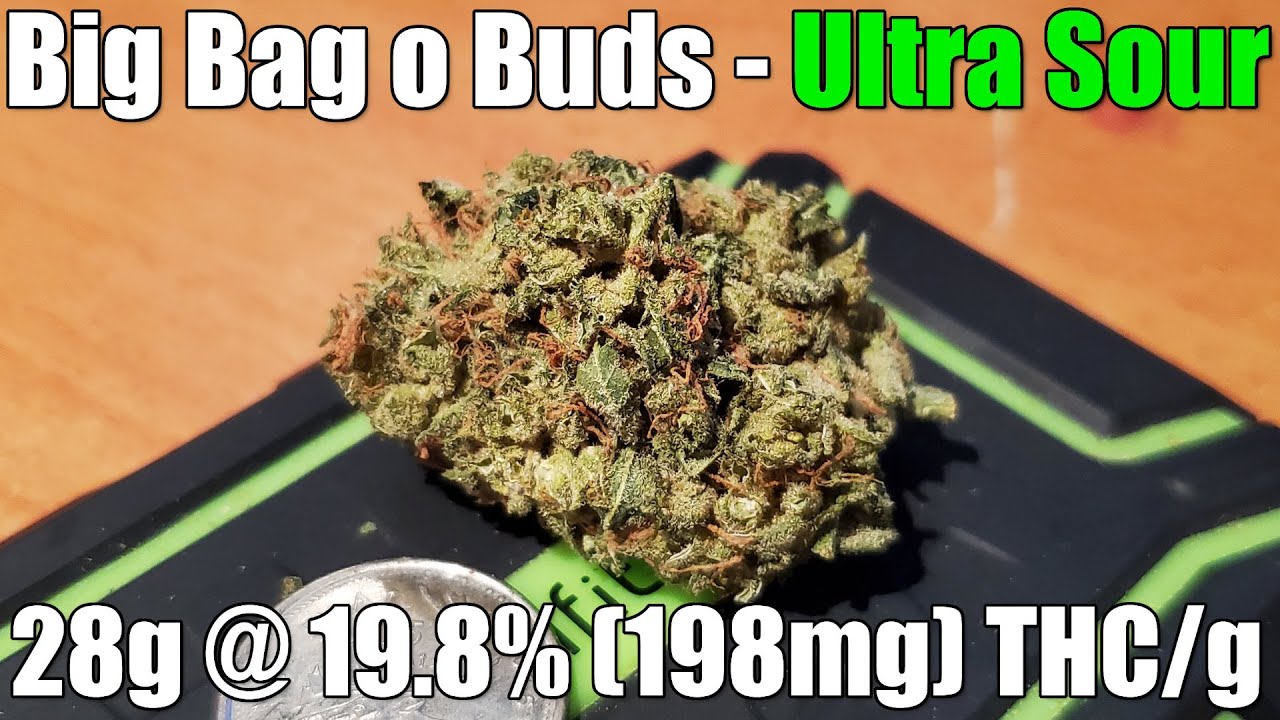 Big Bag o Buds - Ultra Sour - Unboxing Review - 28g @ 19.8% (198mg) THC/g (+Extreme Closeups)