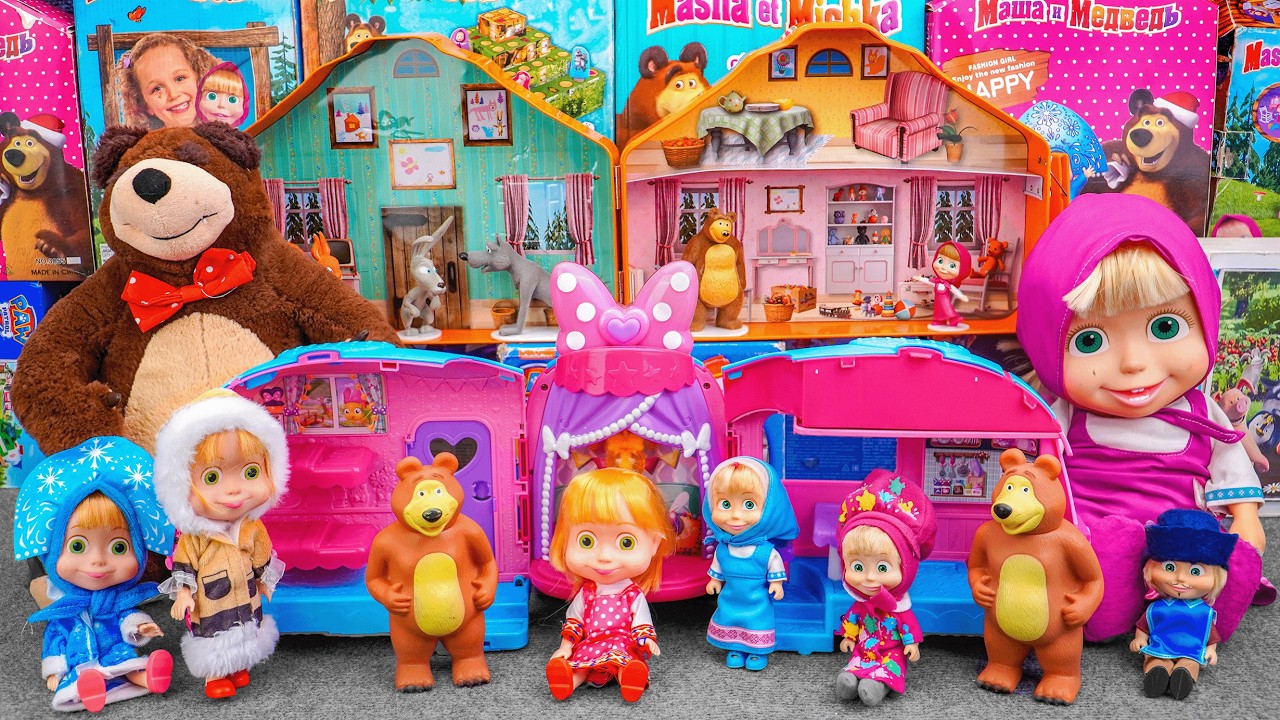 98 Minutes of Satisfying ASMR Unboxing | Cute & Fun Masha and The Bear House & Masha Caravan Set