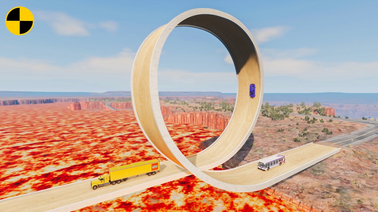 Cars vs Loop Bridge but The Floor is Lava - BeamNG.Drive (evo crash)