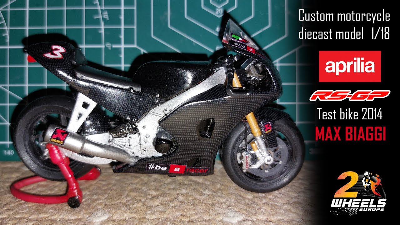 Creation of custom Motorcycle diecast model 1/18: Aprilia RS-GP MotoGP Test bike 2014 Max Biaggi