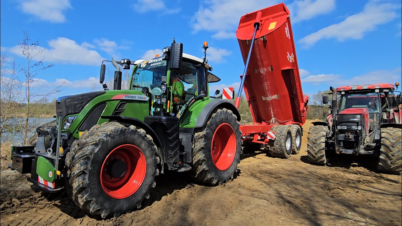 Fendt 724 Vario & Kiesgrubenjunkies Case 195 & John Deere 6250 R + 936 + 828 Vario Teamwork!