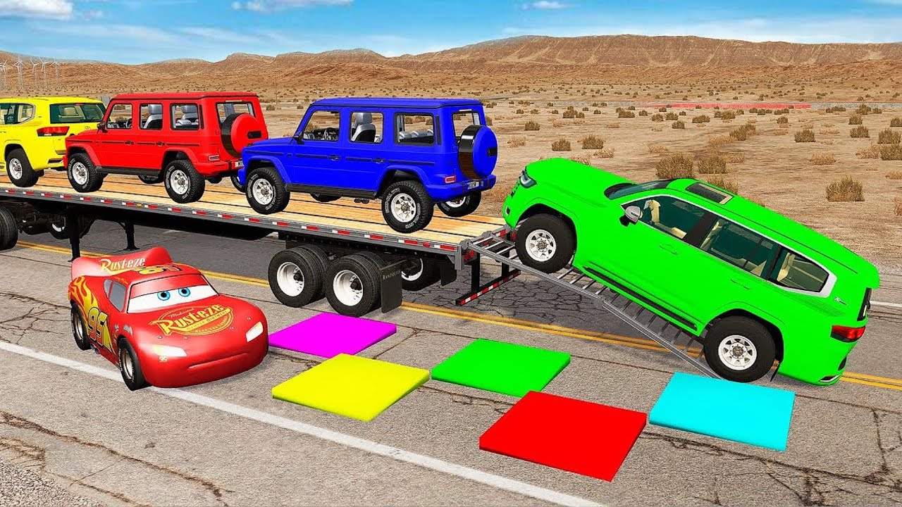Flatbed Truck Mcqueen | Transportation with Truck - Pothole vs Car # - BeamNG.Drive