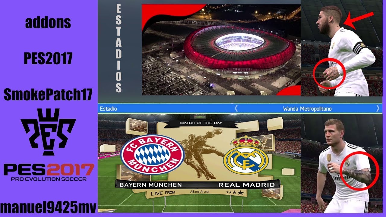 MEJORES ADDONS PARA PES 2017 || SMOKEPATCH17  ACTUALIZADO || Tatuajes, comentarios, estadios y más!!