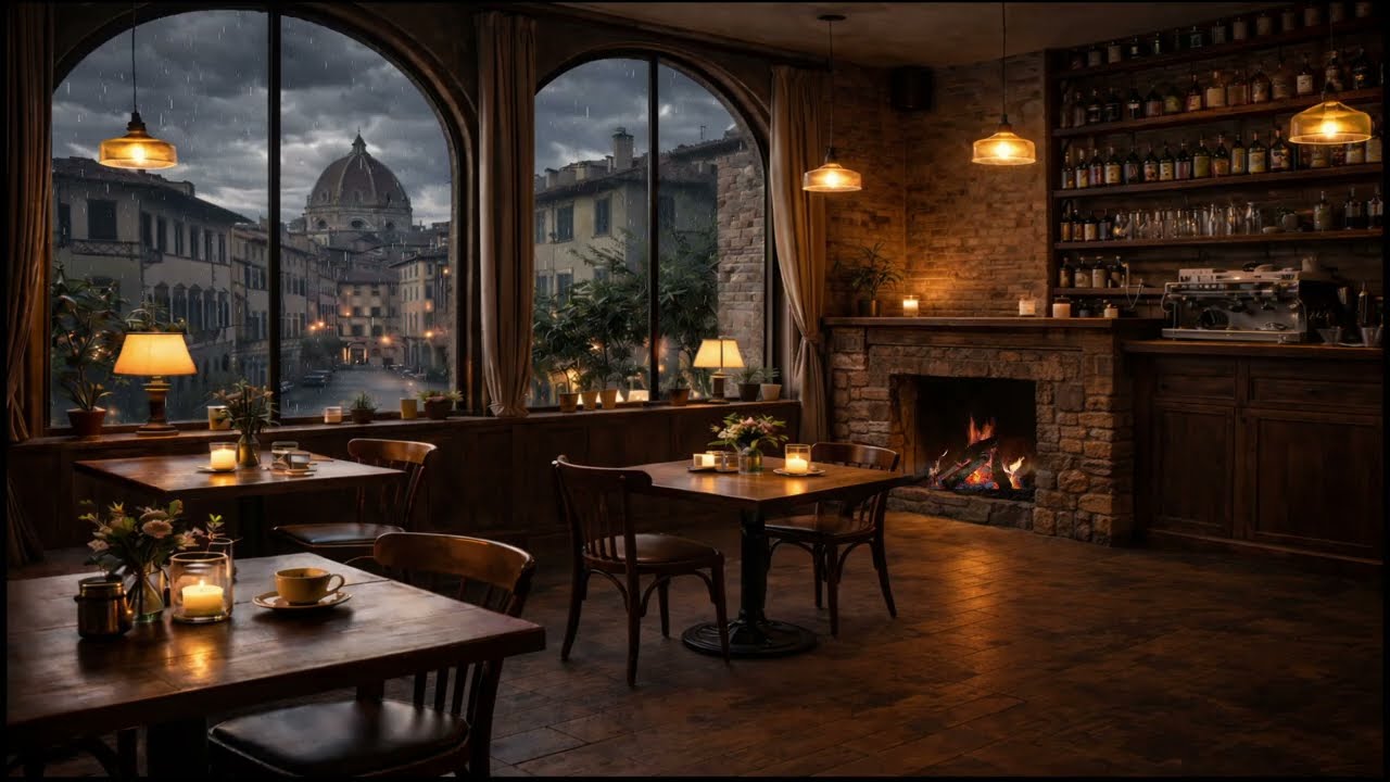 Rainy Day in a Cozy Florence Bar ☔🔥 | Tuscany Ambience & Relaxing Music