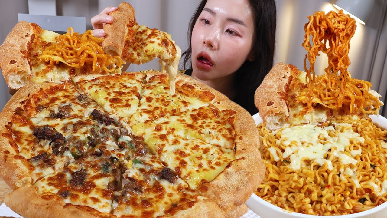 SUB) 피자스쿨 고구마피자, 불고기피자와 불닭과 스파게티 먹방 ASMR🍕 Sweet potato pizza with Buldak Mukbang ASMR