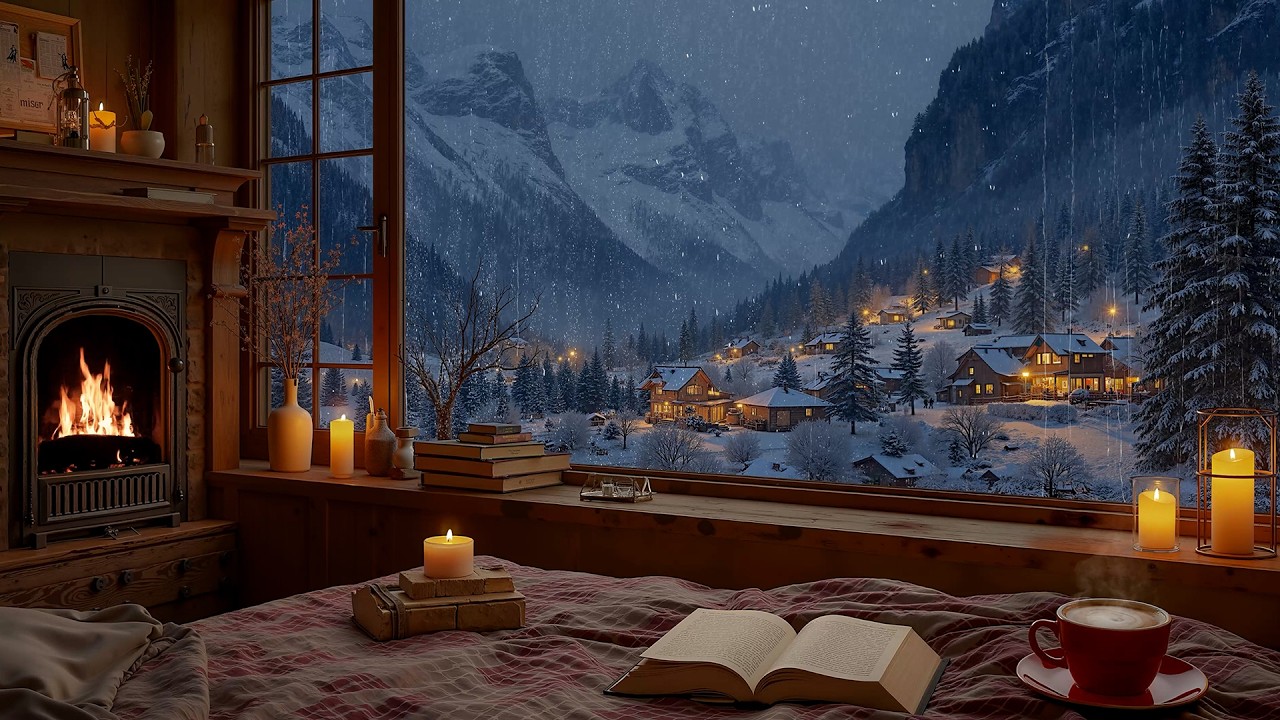 Cozy Rainy Night Coffee Shop ☕ Smooth Jazz & Fireplace for Focus, Study, Sleep