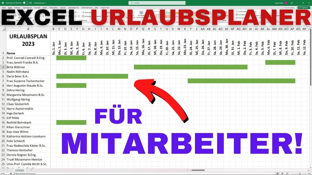 Excel Urlaubsplaner 2025 erstellen für Mitarbeiter [Download] ► Urlaub automatisch eintragen