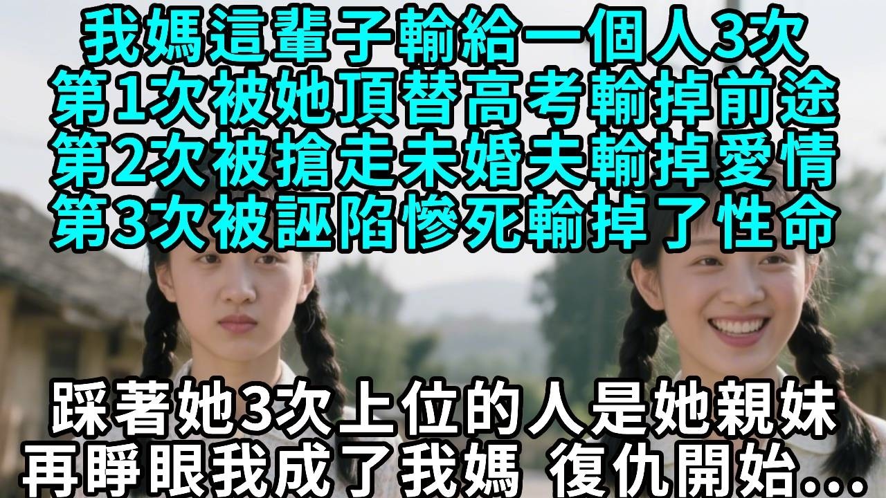 我媽這輩子輸給一個人三次，第一次被她頂替高考輸掉前途，第二次被搶走未婚夫輸掉愛情，第三次被誣陷慘死輸掉了性命；踩著她三次上位的人是她親妹，再睜眼我成了我媽，復仇開始……